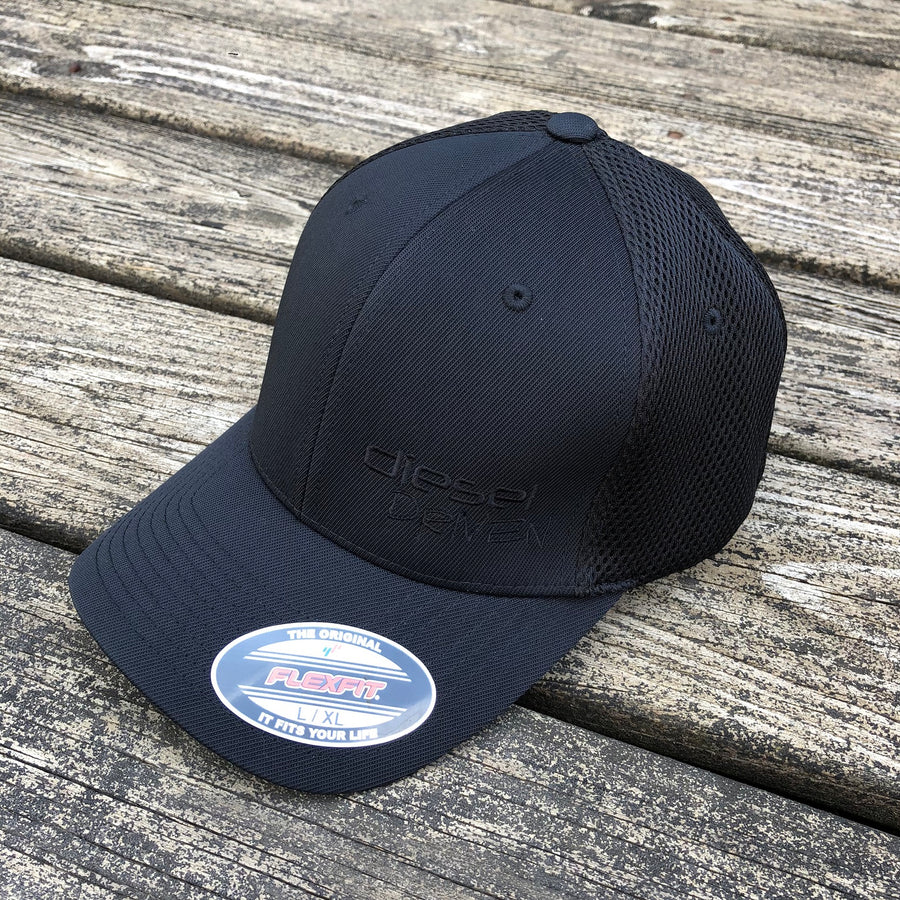 DIESEL DRIVEN BLACK FLEXFIT AIRMESH LOGO HAT - BLACK EMBROIDERY