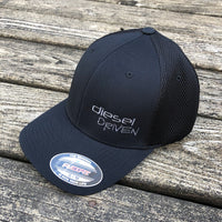 DIESEL DRIVEN BLACK FLEXFIT AIRMESH LOGO HAT - GRAY EMBROIDERY