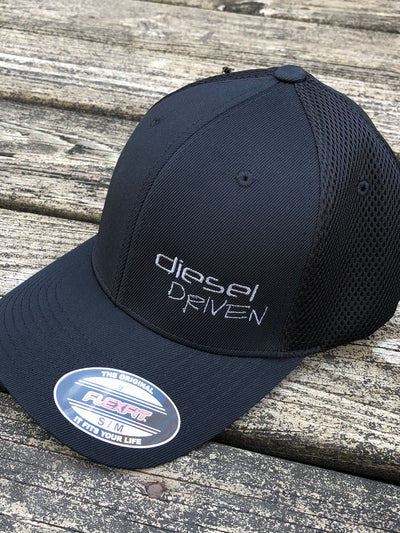 DIESEL DRIVEN BLACK FLEXFIT AIRMESH LOGO HAT - GRAY EMBROIDERY
